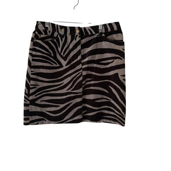 Boden Skirt Womens 8 Animal Print Zebra Corduroy Pockets Black Gray Pattern - Picture 1 of 8